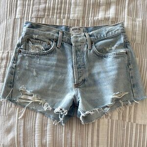 Agolde Light Wash Distressed Denim Jean Shorts